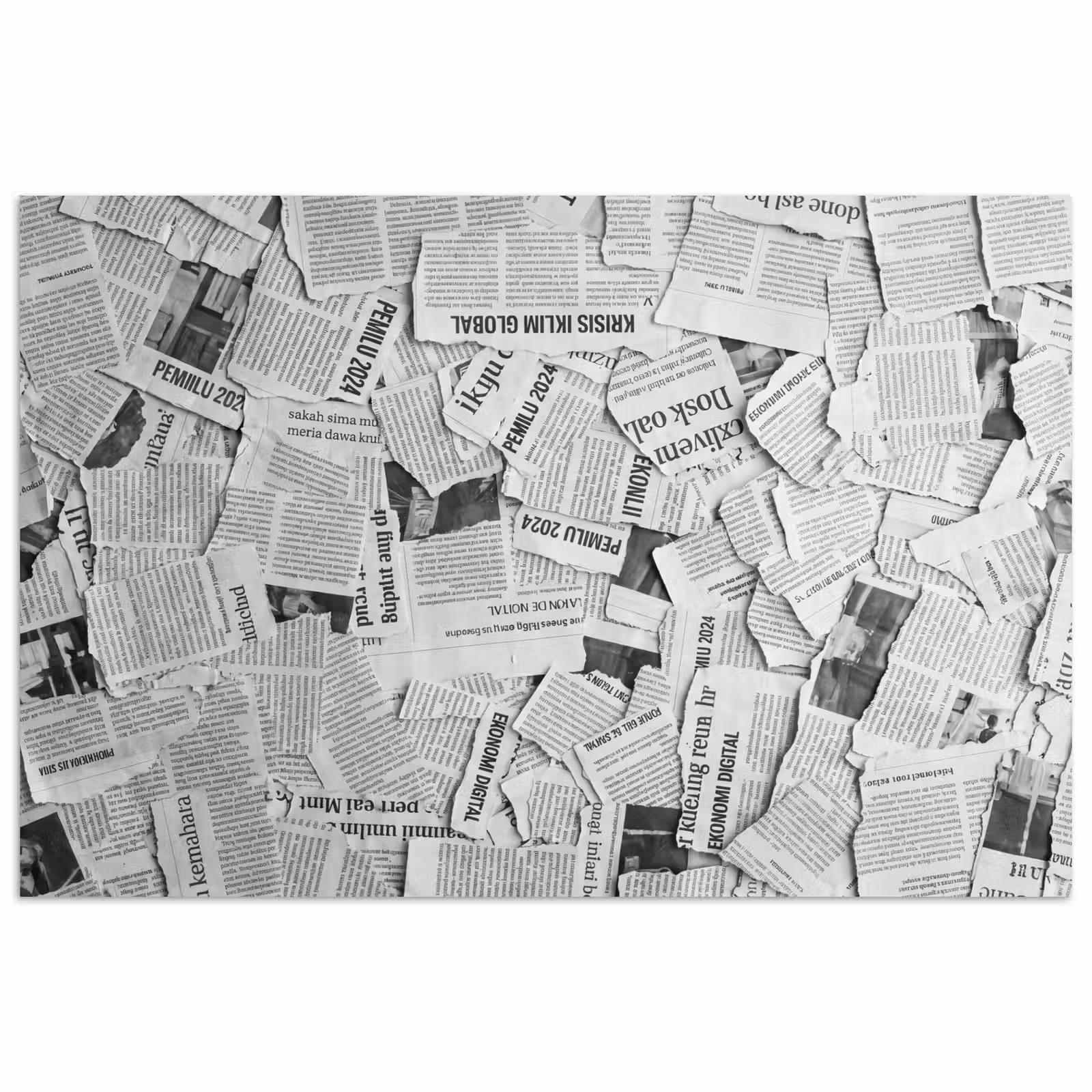 Poster - Krant - Versnipperd - Textuur - Zwart-wit - Abstract — 1