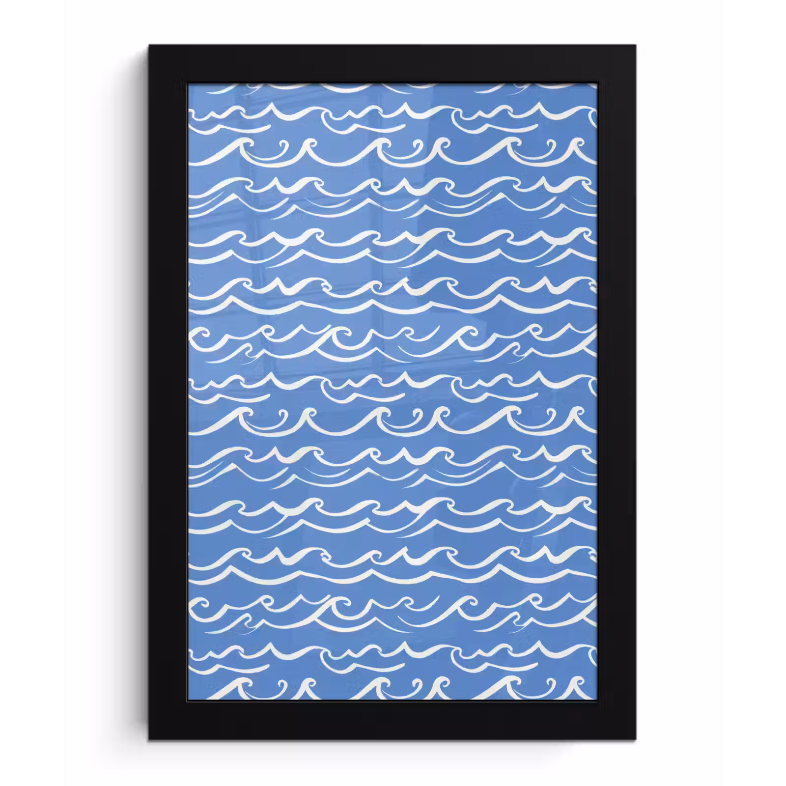 Poster met lijst - Blauw - Wit - Simpel - Getekend - Golven — 1