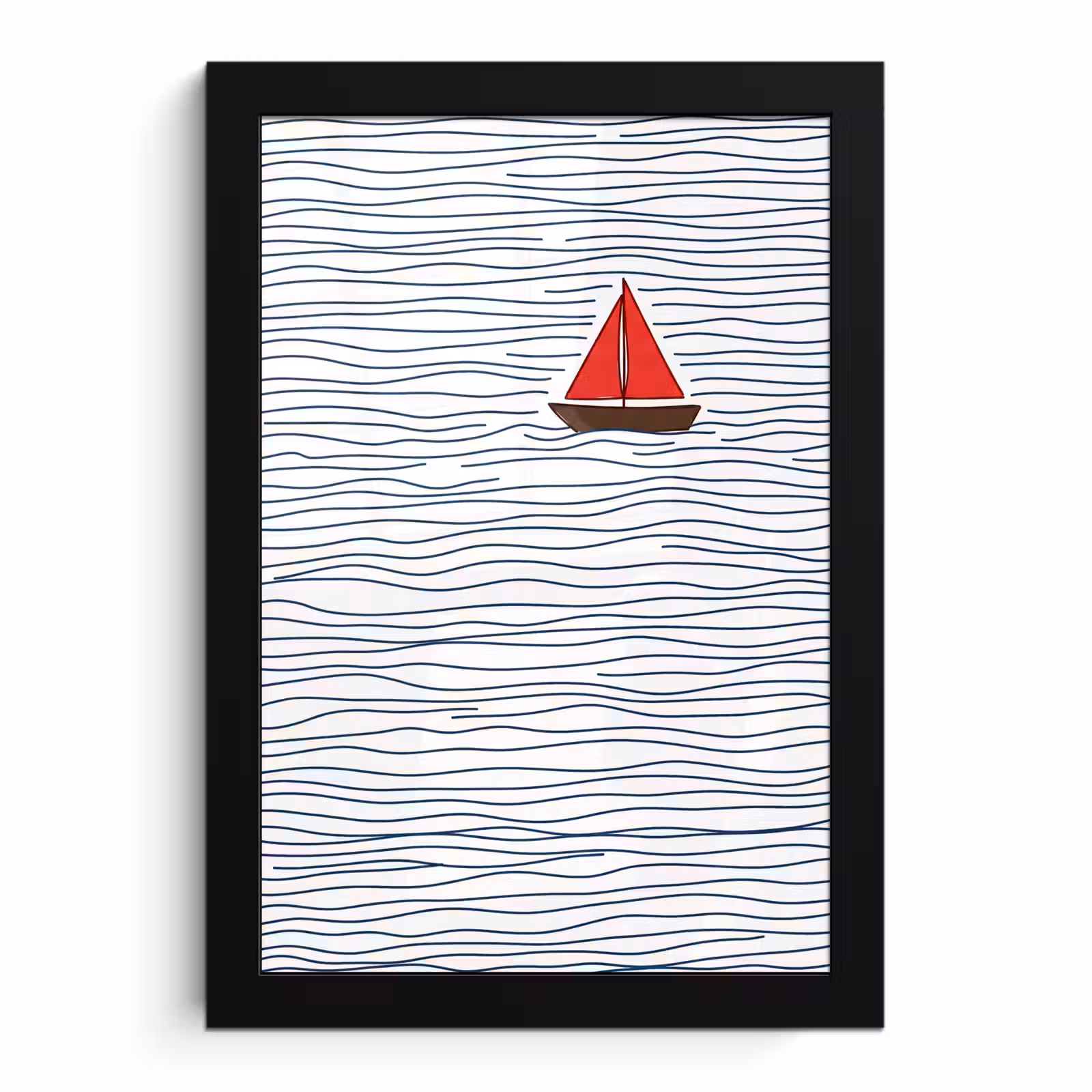 Poster met lijst - Boot - Water - Rood - Illustratie - Minimalistisch — 1