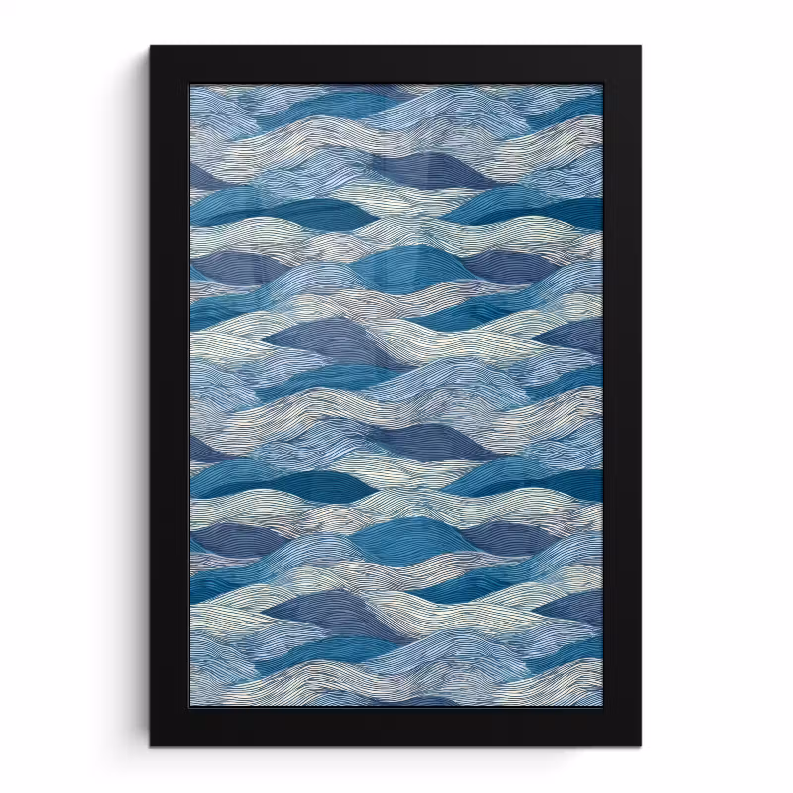 Poster met lijst - Getekend - Blauw - Wit - Golvend - Streepjes — 1