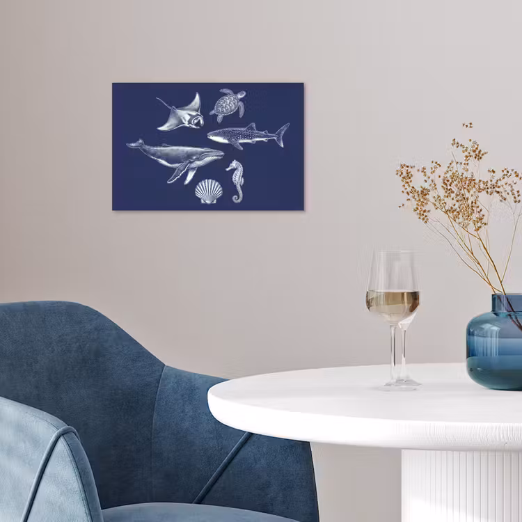 Poster - Dieren - Zeeleven - Oceaan - Graveren - Blauw — 4
