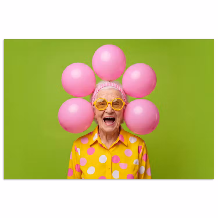 Poster - Mens - Ballonnen - Feest - Kleurrijk - Roze — 1