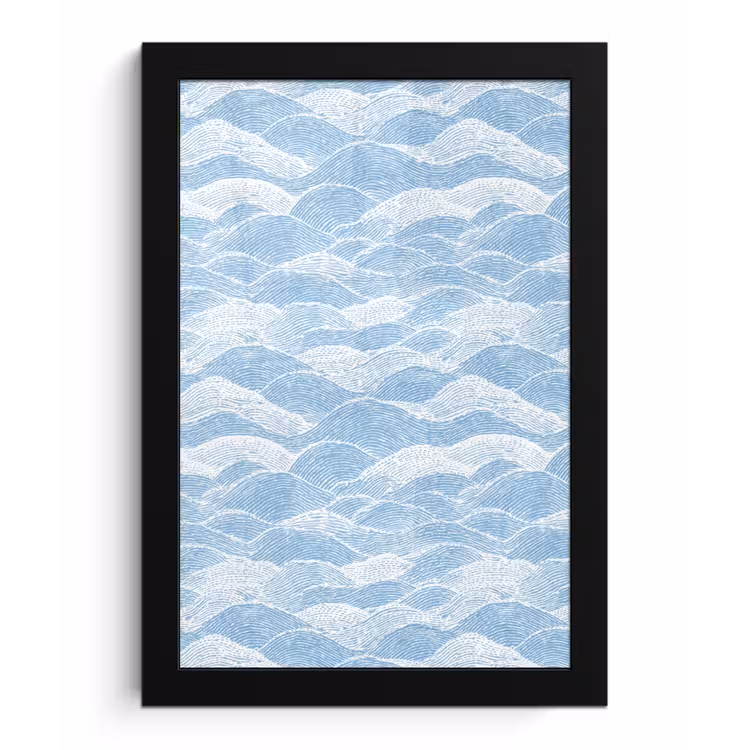 Poster met lijst - Blauw - Wit - Golven - Getekend — 1