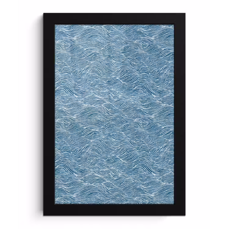 Poster met lijst - Blauw - Wit - Golven - Getekend - Textuur — 1