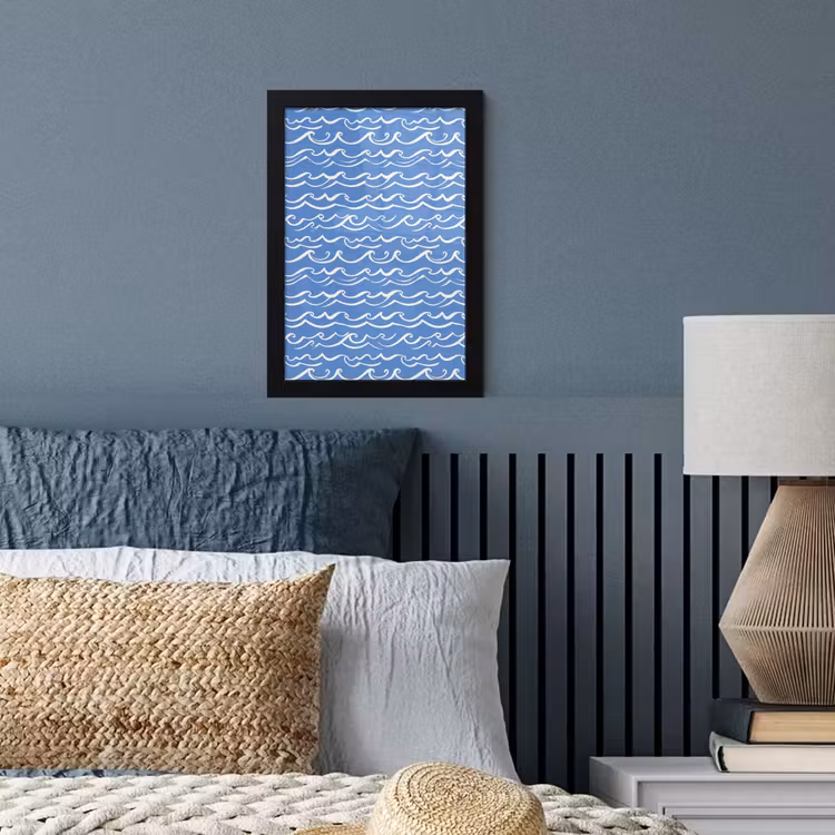 Poster met lijst - Blauw - Wit - Simpel - Getekend - Golven — 4