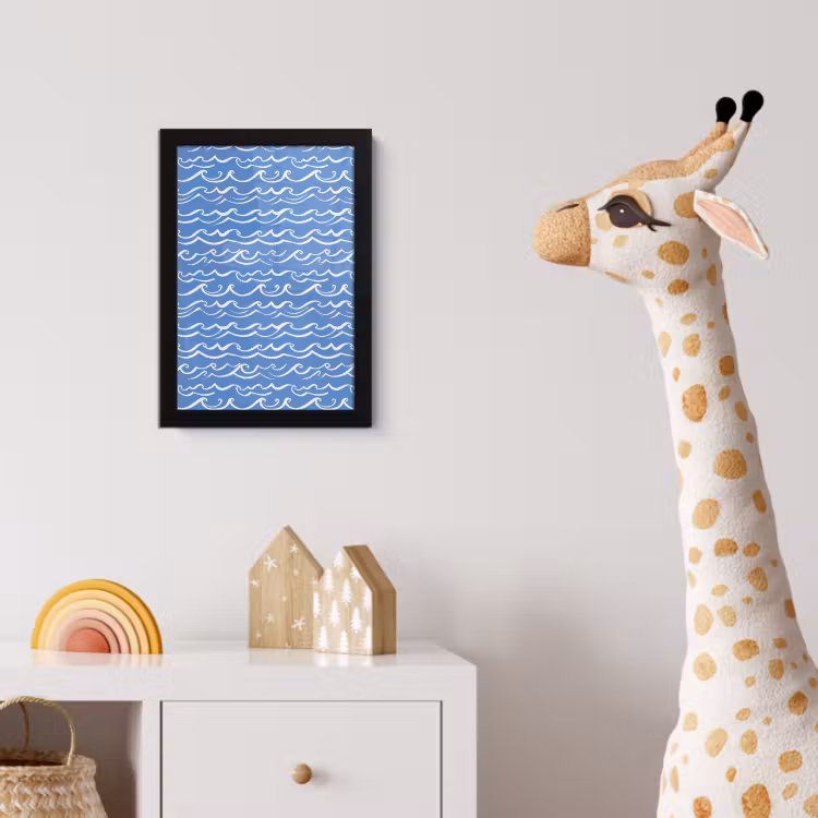 Poster met lijst - Blauw - Wit - Simpel - Getekend - Golven — 5