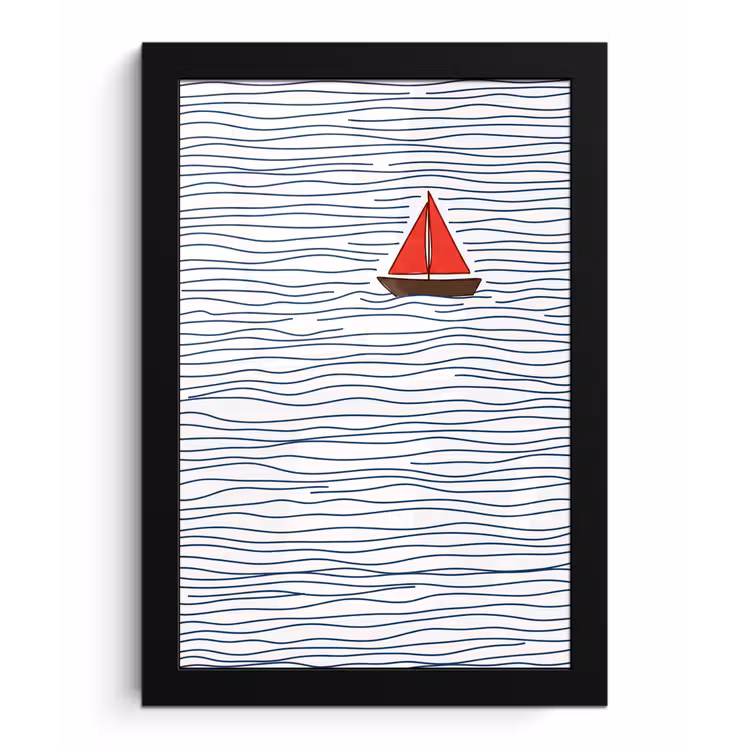 Poster met lijst - Boot - Water - Rood - Illustratie - Minimalistisch — 1