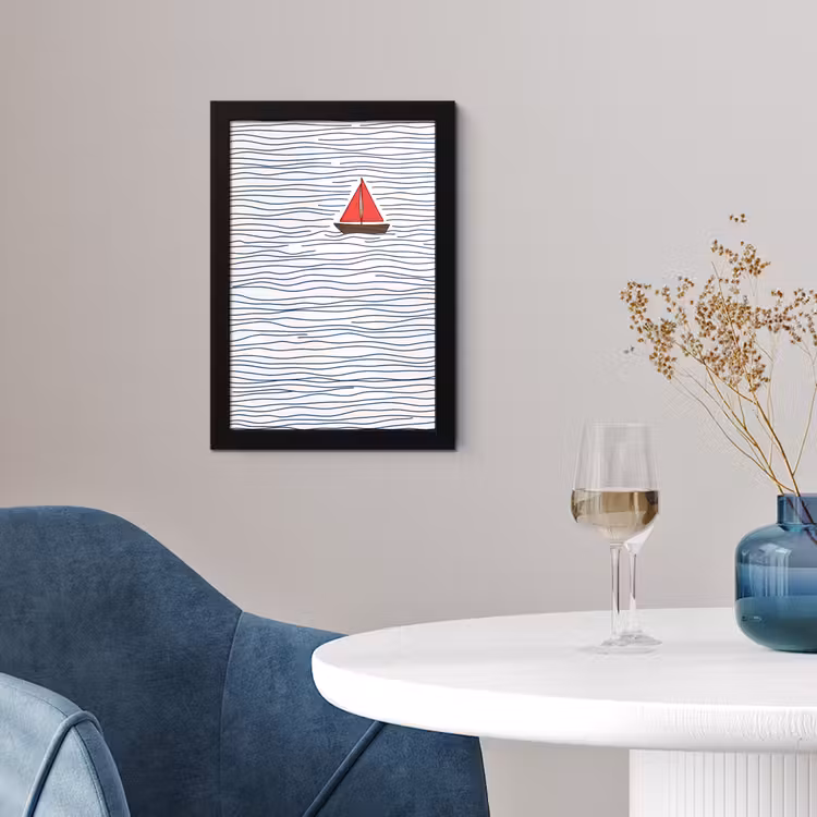 Poster met lijst - Boot - Water - Rood - Illustratie - Minimalistisch — 2