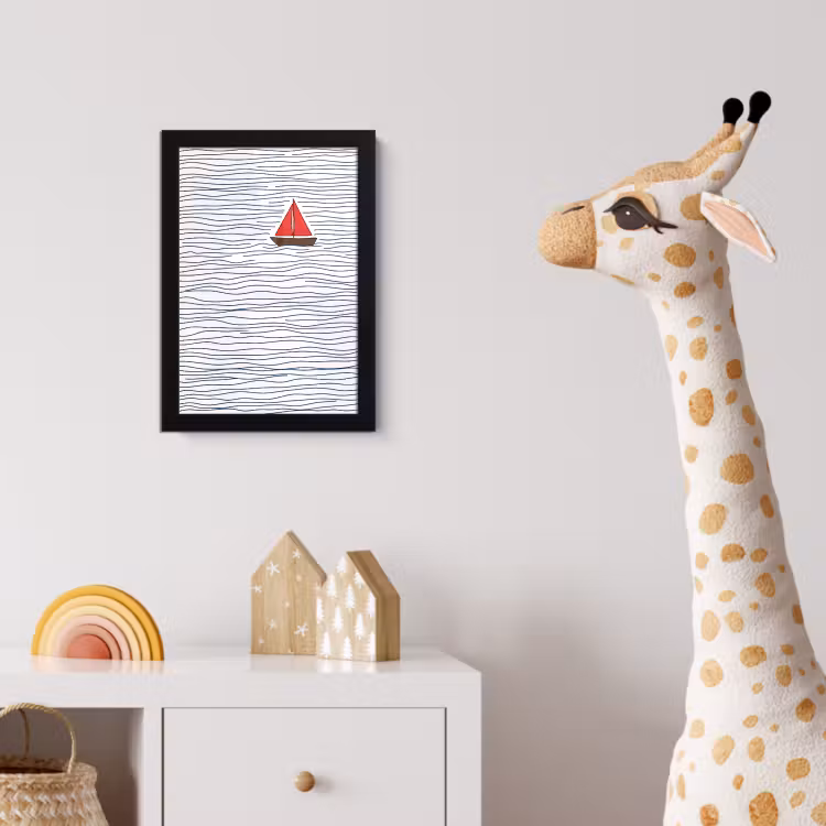 Poster met lijst - Boot - Water - Rood - Illustratie - Minimalistisch — 5