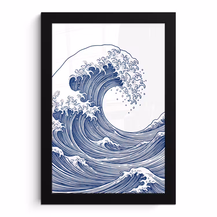 Poster met lijst - Golf - Japans - Zee - Illustratie - Blauw — 1