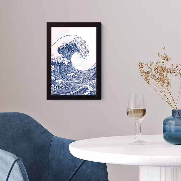 Poster met lijst - Golf - Japans - Zee - Illustratie - Blauw — 2