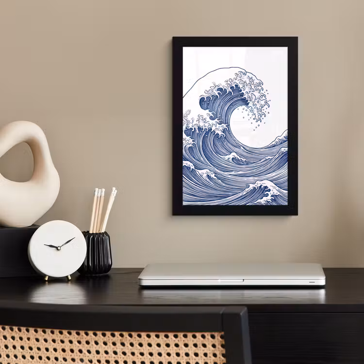Poster met lijst - Golf - Japans - Zee - Illustratie - Blauw — 3