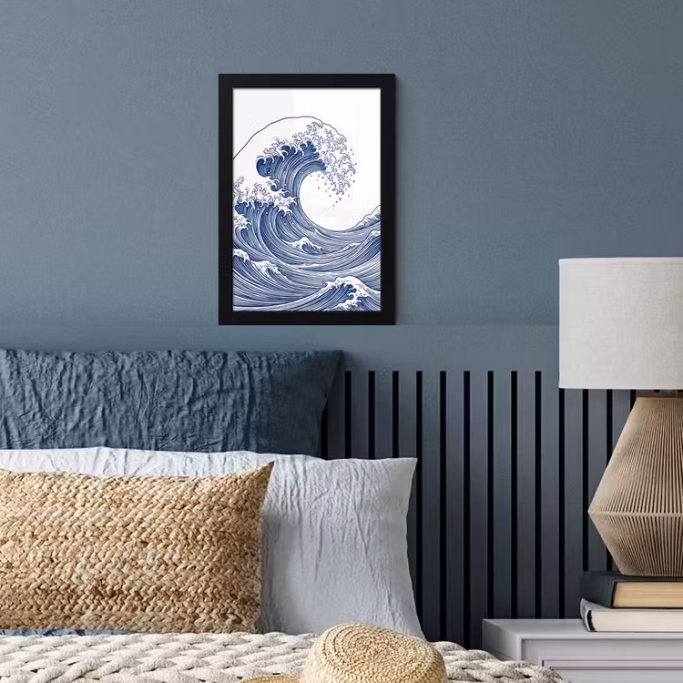 Poster met lijst - Golf - Japans - Zee - Illustratie - Blauw — 4