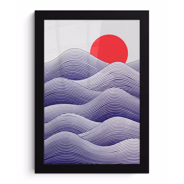 Poster met lijst - Golven - Zon - Natuur - Abstract - Rood — 1
