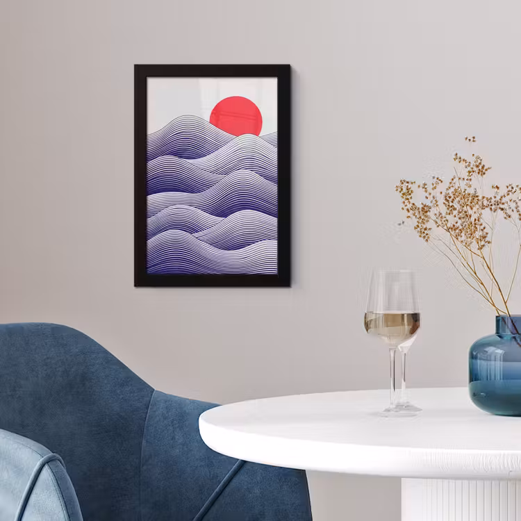 Poster met lijst - Golven - Zon - Natuur - Abstract - Rood — 2