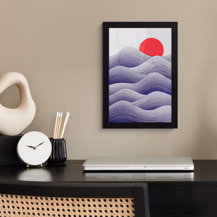 Poster met lijst - Golven - Zon - Natuur - Abstract - Rood — 3