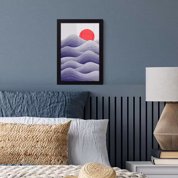 Poster met lijst - Golven - Zon - Natuur - Abstract - Rood — 4