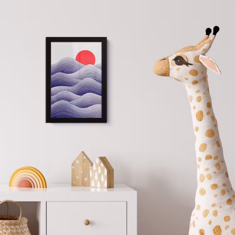 Poster met lijst - Golven - Zon - Natuur - Abstract - Rood — 5