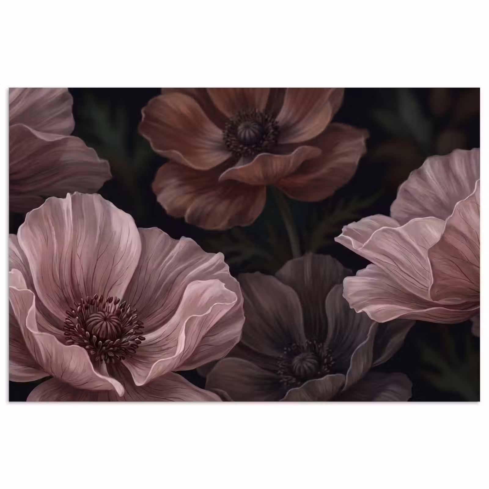 Poster - Bloemen - Natuur - Roze - Donker - Modern — 1