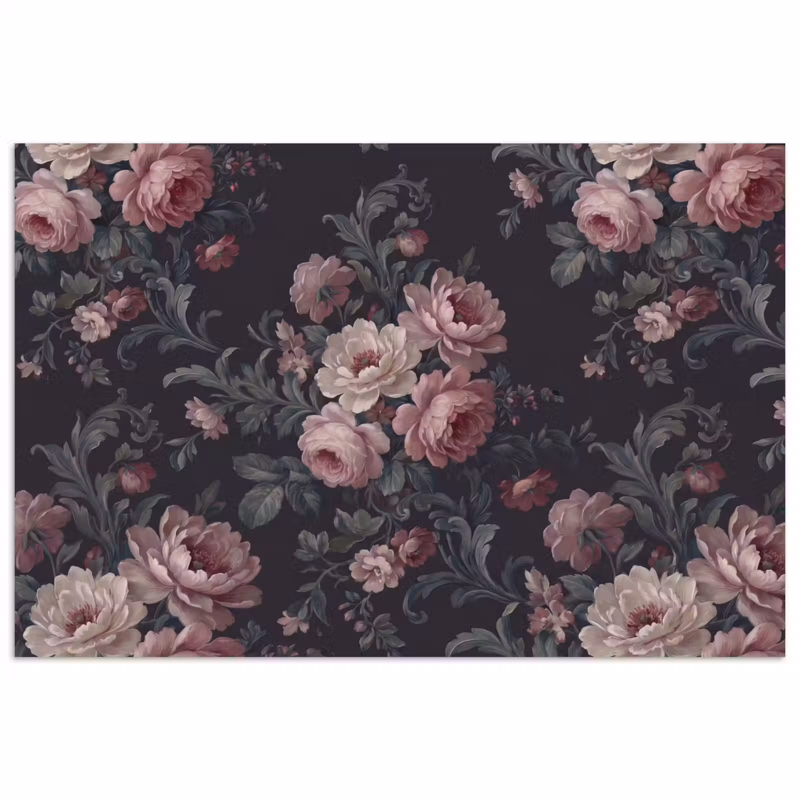 Poster - Bloemen - Patroon - Sierlijk - Roze - Donker — 1