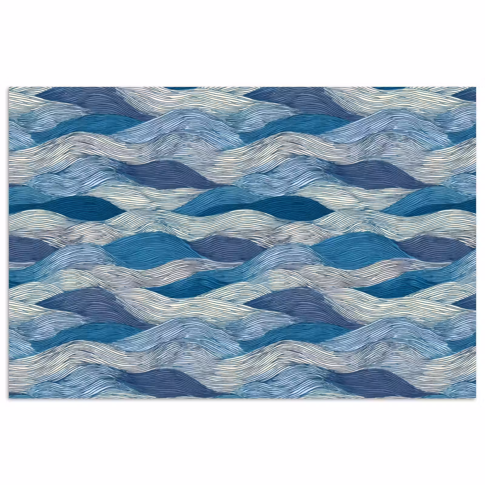 Poster - Getekend - Blauw - Wit - Golvend - Streepjes — 1