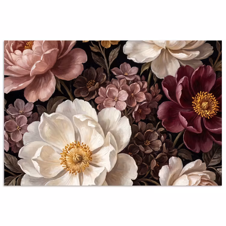 Poster - Bloemen - Boeket - Klassiek - Donker - Rood — 1
