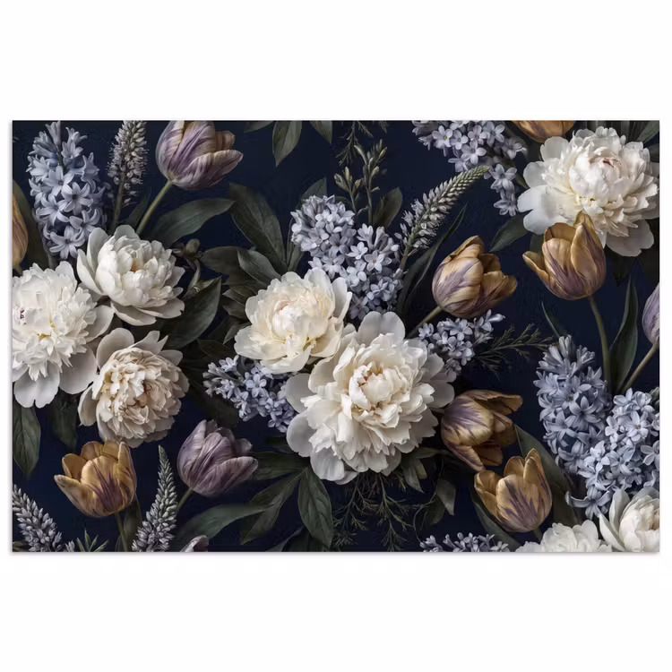 Poster - Bloemen - Donker - Elegant - Natuur - Wit — 1