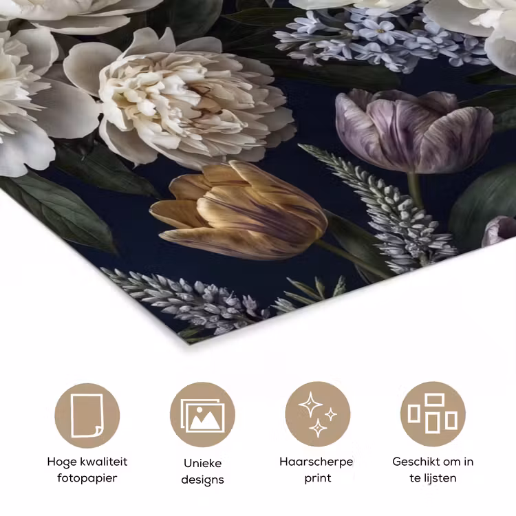 Poster - Bloemen - Donker - Elegant - Natuur - Wit — 5