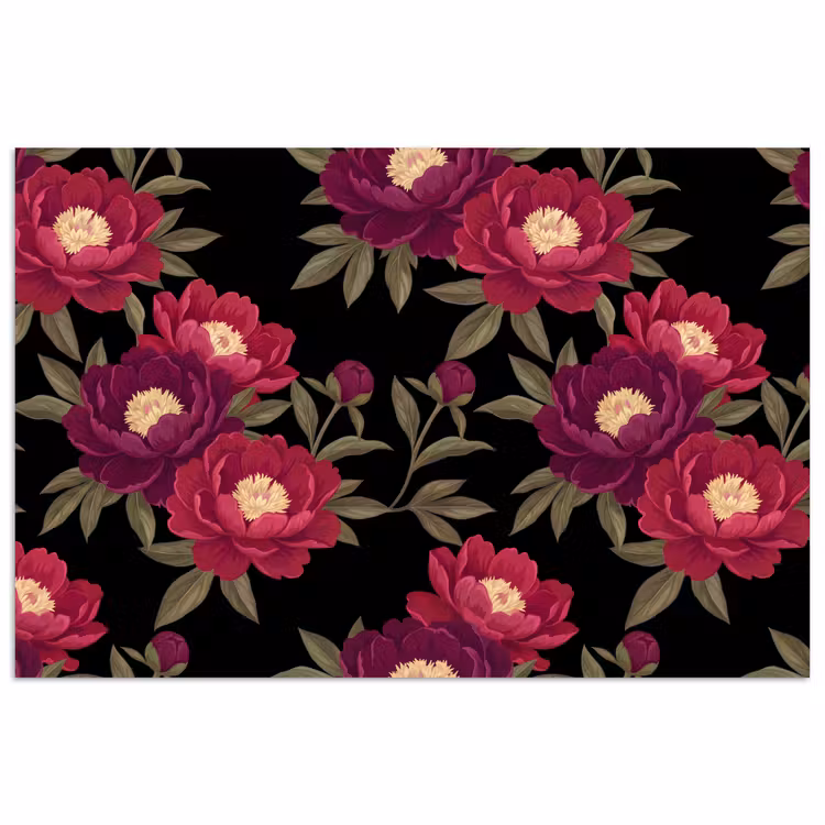 Poster - Bloemen - Patroon - Botanisch - Rood - Zwart — 1