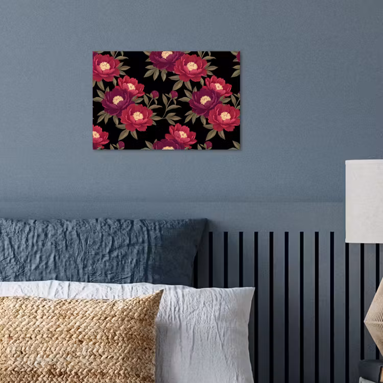 Poster - Bloemen - Patroon - Botanisch - Rood - Zwart — 3