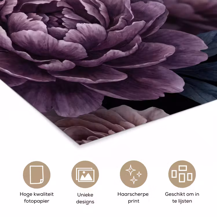 Poster - Bloemen - Patroon - Donker - Botanisch - Paars — 5