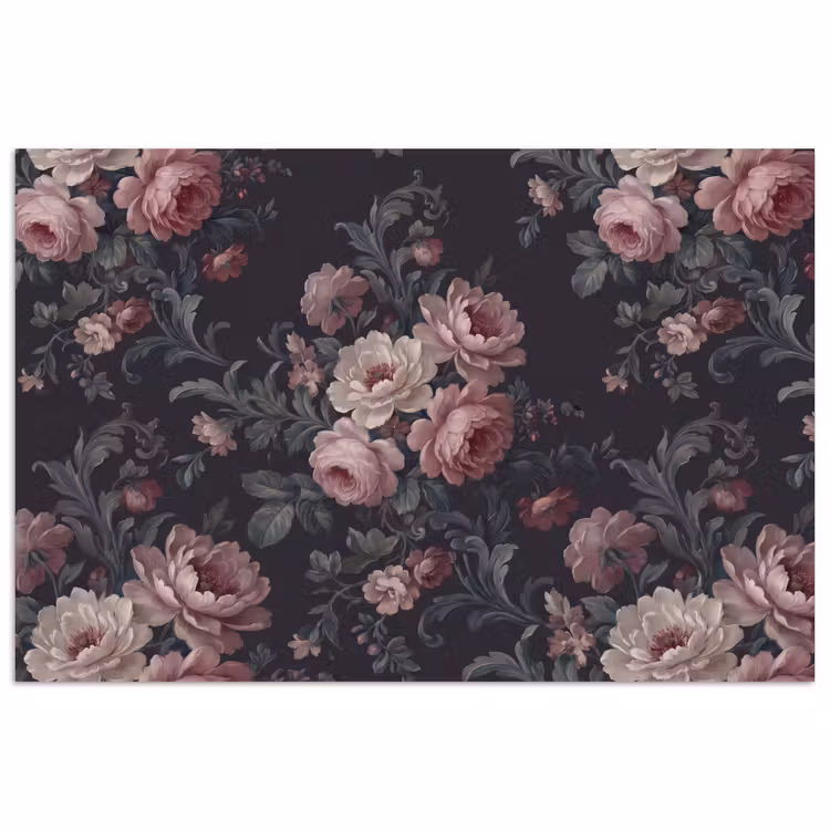 Poster - Bloemen - Patroon - Sierlijk - Roze - Donker — 1