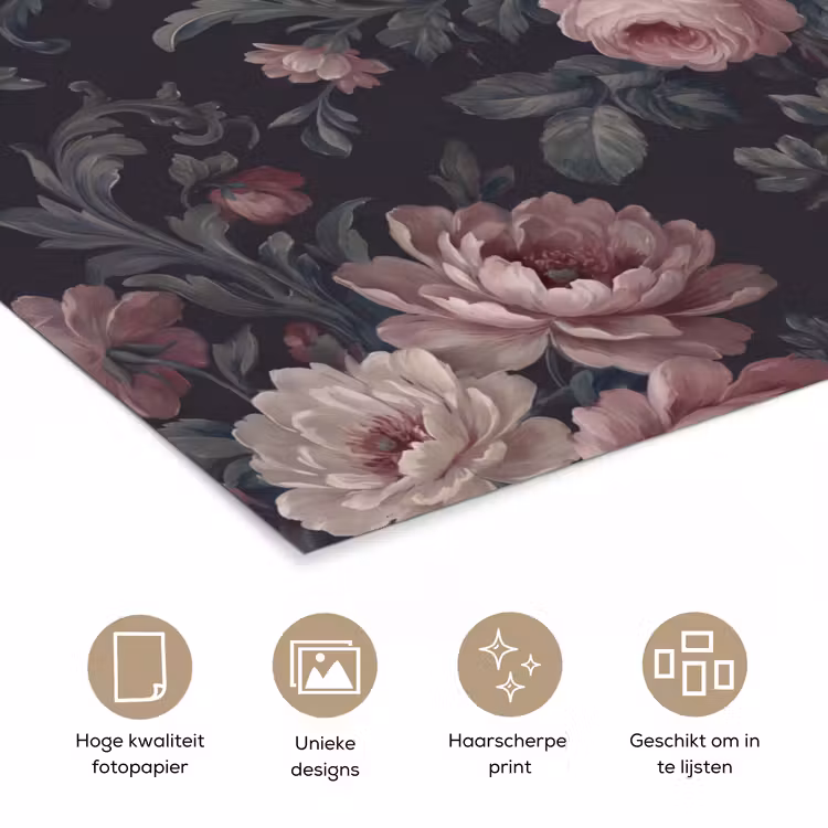 Poster - Bloemen - Patroon - Sierlijk - Roze - Donker — 5