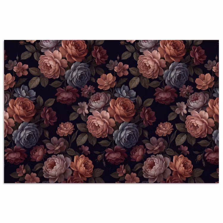 Poster - Bloemen - Patroon - Vintage - Donker - Roze — 1