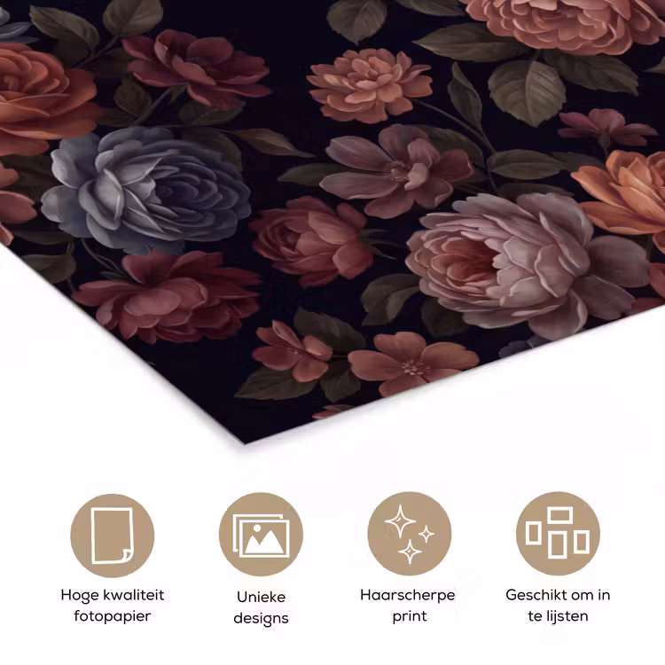 Poster - Bloemen - Patroon - Vintage - Donker - Roze — 5