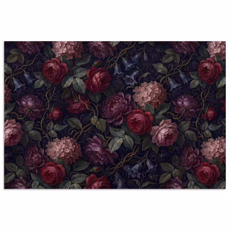 Poster - Bloemen - Rood - Klassiek - Donker - Patroon — 1