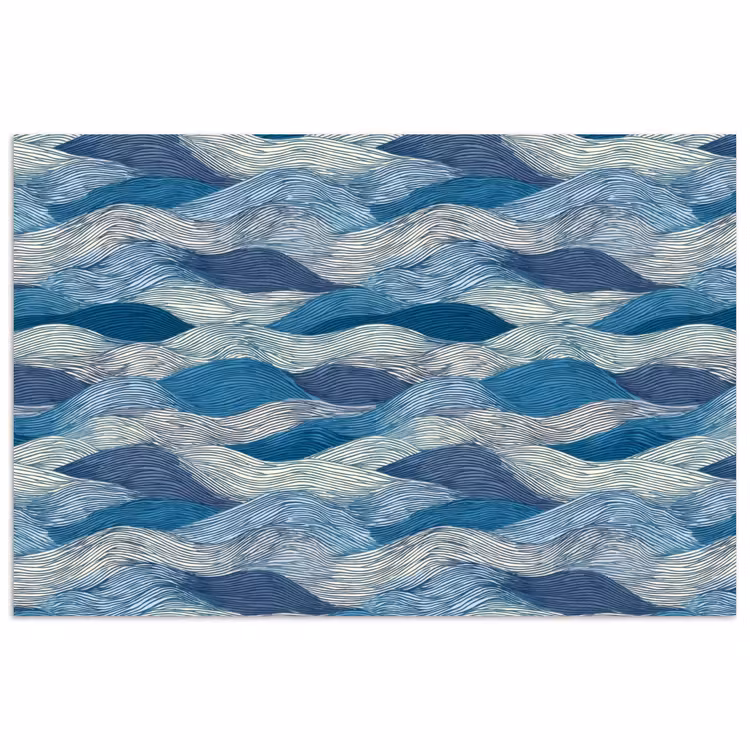 Poster - Getekend - Blauw - Wit - Golvend - Streepjes — 1