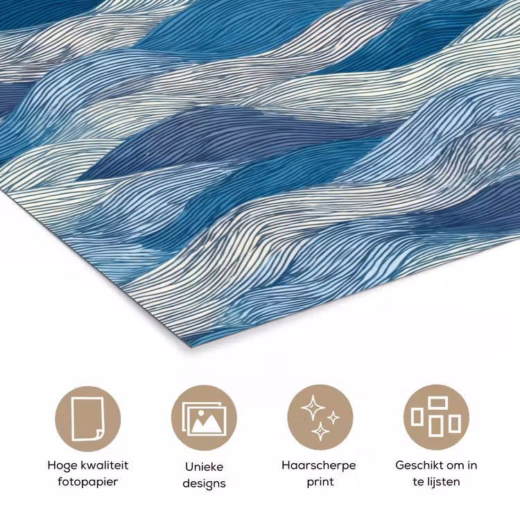Poster - Getekend - Blauw - Wit - Golvend - Streepjes — 5