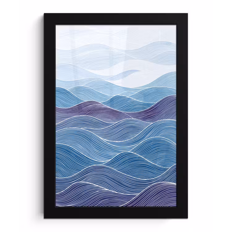 Poster met lijst - Abstract - Golven - Patroon - Blauw - Modern — 1