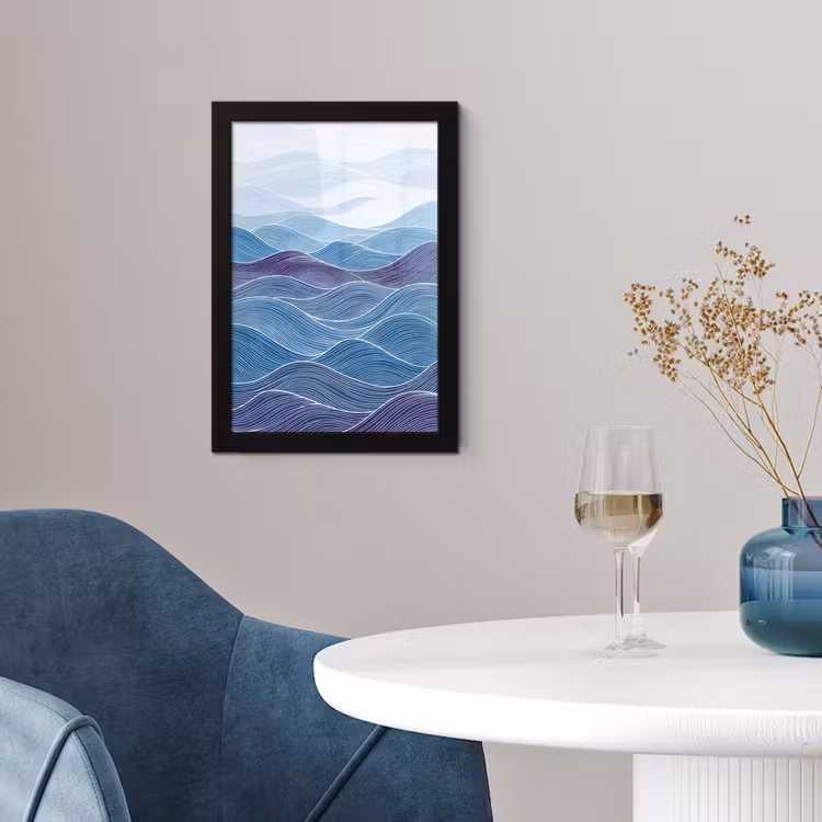 Poster met lijst - Abstract - Golven - Patroon - Blauw - Modern — 2