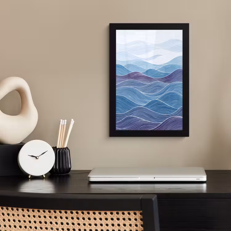 Poster met lijst - Abstract - Golven - Patroon - Blauw - Modern — 3
