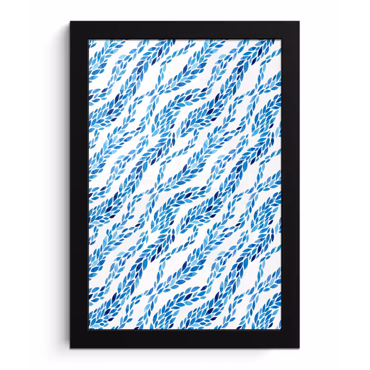 Poster met lijst - Bladeren - Aquarel - Patroon - Modern - Blauw — 1