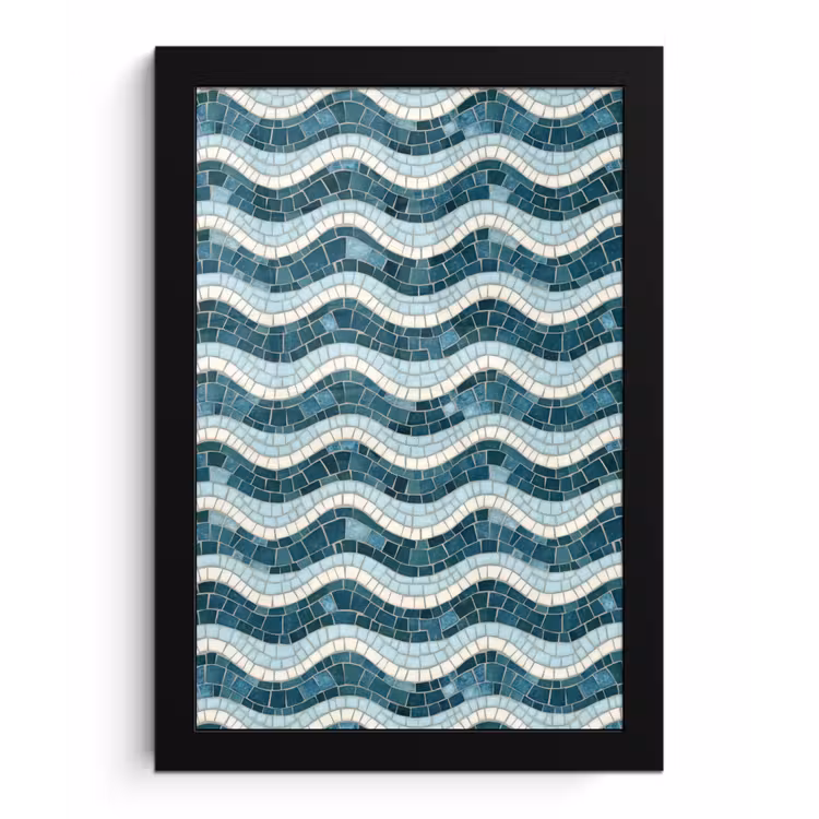 Poster met lijst - Blauw - Wit - Mozaïek - Golvend — 1
