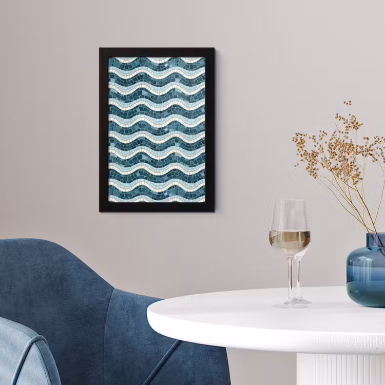 Poster met lijst - Blauw - Wit - Mozaïek - Golvend — 2