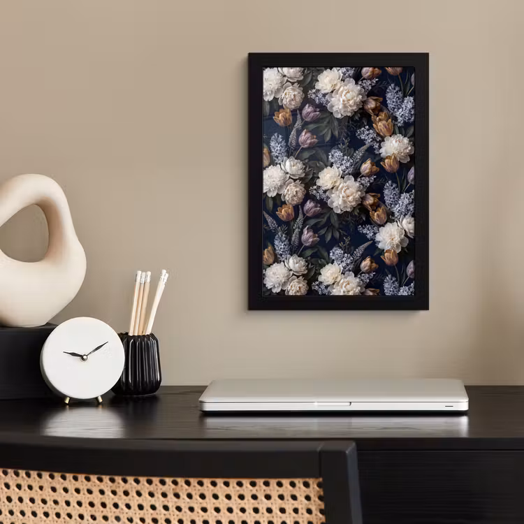 Poster met lijst - Bloemen - Donker - Elegant - Natuur - Wit — 3