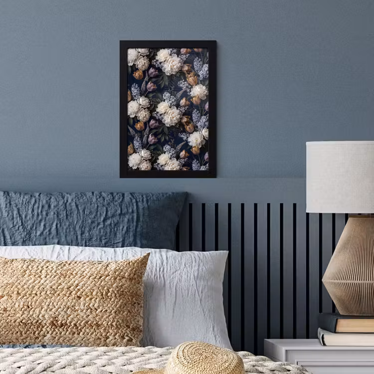 Poster met lijst - Bloemen - Donker - Elegant - Natuur - Wit — 4