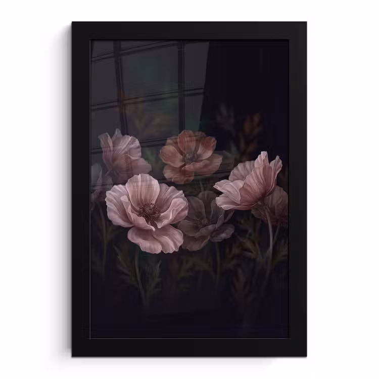 Poster met lijst - Bloemen - Natuur - Roze - Donker - Modern — 1