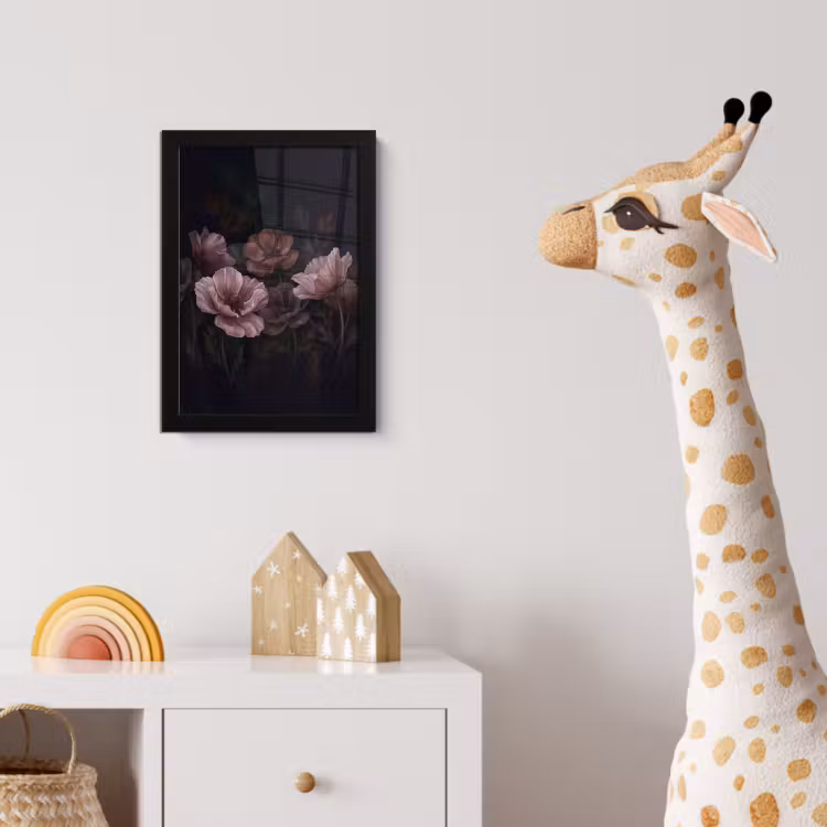 Poster met lijst - Bloemen - Natuur - Roze - Donker - Modern — 5