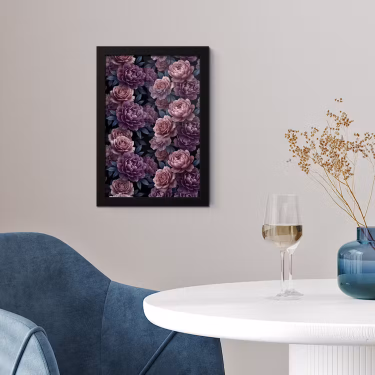 Poster met lijst - Bloemen - Patroon - Donker - Botanisch - Paars — 2