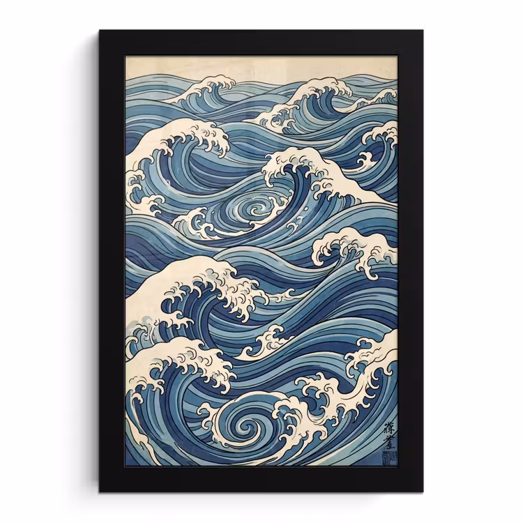 Poster met lijst - Golven - Zee - Natuur - Abstract - Blauw — 1